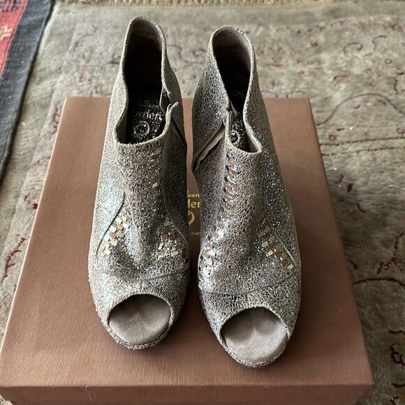 Calleen Cordero 3” leather booties with silver and  gold metal studs. - Picture 4 of 8